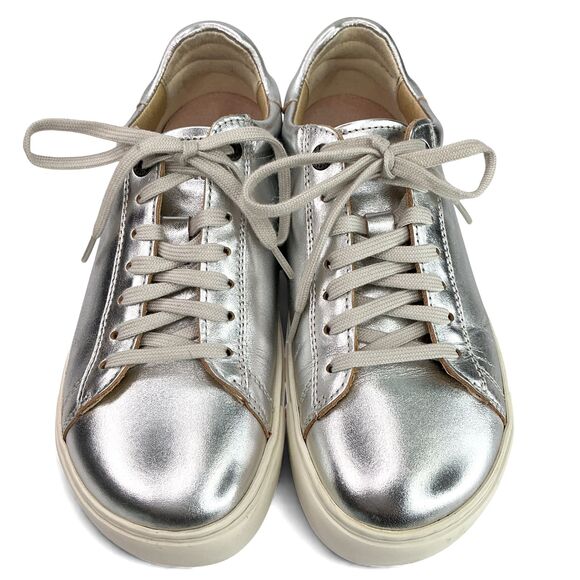 Birkenstock Bend Low Metallic Silver Leather Sneakers Women's Size 6, EUR 37 - Picture 5 of 14